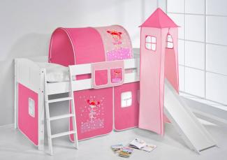 Lilokids 'Ida 4106' Spielbett 90 x 200 cm, Zauberfee, Kiefer massiv, mit Turm, Rutsche und Vorhang