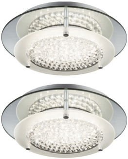 2er Set LED Deckenlampe, Kristalle, Spiegelrand, D 28 cm