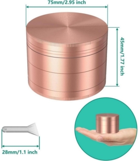 LuxusKollektion Backform Grinder 75mm Kräutermühle Pollen Scraper Zinklegierung Rosegold