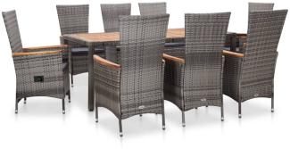 vidaXL 9-tlg. Garten-Essgruppe mit Auflagen Poly Rattan Grau 46041
