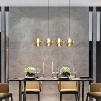 ZMH Pendelleuchte Esstisch 150CM Höhenverstellbar Pendellampe Kronleuchte Wohnzimmer, Glaskugel Hochwertige Design, LED wechselbar, 4-Flammig Bernstein Esszimmerlampe Schlafzimmer