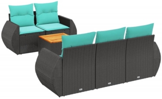 vidaXL 6-teiliges Gartensofa-Set mit Kissen, schwarzes Polyrattan 3224888