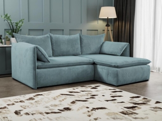 Vente-unique - Ecksofa mit Schlaffunktion - Ecke Rechts - Cord - Blau - TEODORA