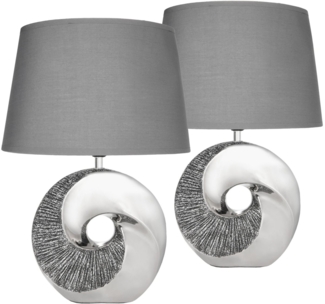 BRUBAKER Nachttischlampe 2er Set Tischlampe Stein Ring Silber, ohne Leuchtmittel, 2x Moderne Tischleuchten mit Keramikfuß, Höhe 42,5 cm