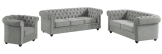 Vente-unique - Couchgarnitur 3+2+1 - Samt - Hellgrau - CHESTERFIELD