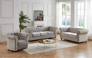 Vente-unique - Couchgarnitur 3+2+1 - Samt - Hellgrau - CHESTERFIELD