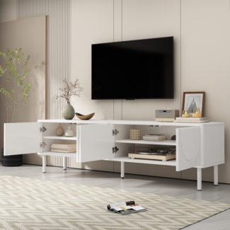 Modernes TV-Lowboard 180cm in Mattweiß mit Stauraum, 3D-Relieftüren & Kabelmanagement