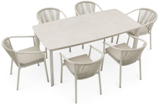 IDIMEX Garten-Essgruppe TAVOLO, Gartenmöbel Set, Tisch mit Keramik- Platte 180x90 cm Stühle mit Rope cr