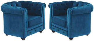 Vente-unique - Sessel 2er-Set - Samt - Grünblau - CHESTERFIELD