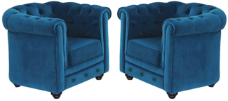 Vente-unique - Sessel 2er-Set - Samt - Grünblau - CHESTERFIELD