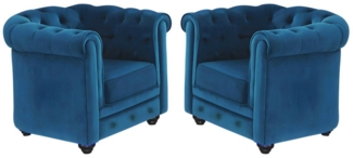 Vente-unique - Sessel 2er-Set - Samt - Grünblau - CHESTERFIELD