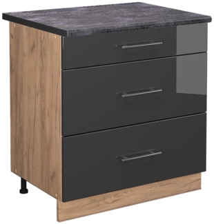Vicco Küchenunterschrank Anthrazit Hochglanz 80 cm mit 3 Schubladen, AP Anthrazit, Fame-Line
