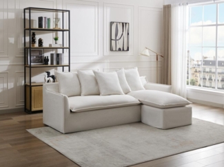 Vente-unique - Ecksofa - Ecke wechselbar - melierter Stoff - Beige - PENIOLA von Maison Céphy