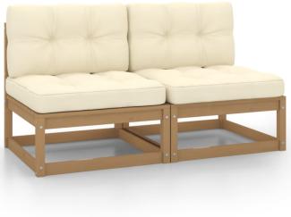 vidaXL Garten-Mittelsofas mit Creme Kissen 2 Stk. Massivholz Kiefer 805738