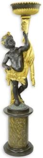Casa Padrino Barock Statue mit Blumentopf linke Hand und Sockel Bronzefarben / Grau / Gold H. 201 cm - Prunkvolle Bronze Skulptur - Dekofigur im Barockstil - Barock Deko Accessoires