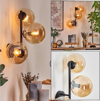 hofstein Wandleuchte Wandlampe aus Metall/Glas in Schwarz/Bernsteinfarben, moderne Leuchte im Retro/Vintage-Design (Schirme Ø 15 cm), E14, Flur