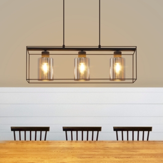 ZMH Pendelleuchte Esstisch Hängelampe Vintage - Rauchschwarz Glas Hängeleuchte 3 Flammig E27 Esstischlampe Hängend Metall Retro Esszimmerlampe Industrial für Esszimmer küche (ohne Leuchtmittel)