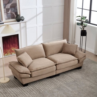 LVHOM Loungesofa 224x81x81 cm, 2er-Sofa mit Tiefsitz & Doppelschicht-Polster, Zusätzliche 2 weiche Kissen, Streifen-Samt, Abgewinkelte kissenbare Armlehnen(Schlaffunktion), Holz und Metallrahmen, für Wohnungen, Wohnzimmer, Schlafzimmer, Studios, Büros