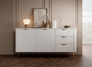 MOEBLO Kommode Pholx C 163 2D3S (Griffe und Beine aus Metall, geriffelte-Fronten, Sideboard Wohnzimmer Kommode Schlafzimmer Komodenschrank Highboard)