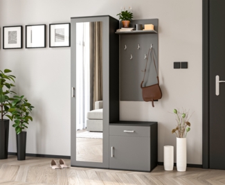 AX LIVING Garderobe mit Spiegel Magnola – 100 cm Breit, Schwarz & Grau