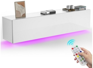 LOVONLIVE TV-Bank Lowboard-TV-Aufbewahrungsschrank, 16-Farben-Led, Hochglanzpaneel (Geeignet für Fernseher bis 60 Zoll, mit Fernbedienung, höhe 35cm), TV-Möbel, pneumatische Türöffnung, Lowboard 140 cm
