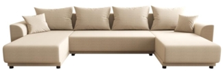 Vente-unique - Wohnlandschaft mit Schlaffunktion - Stoff - Beige - NESSARO