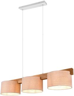 meineWunschleuchte 'Lanat' Pendelleuchte, Holz / Stoff, 3-flammig, Beige