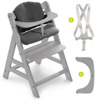 Hauck Hochstuhl Alpha Plus Grey (Set), Mitwachsender Holz Baby Kinderhochstuhl mit Sitzauflage - verstellbar