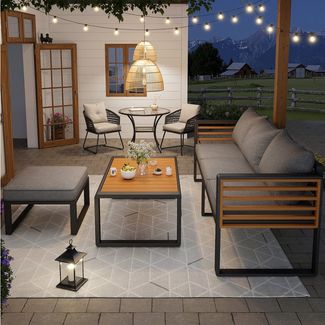 Flieks Gartenlounge-Set, (1-tlg), 4-Sitzer Gartenmöbel-Set mit Eisenrahmen und Kunstholz Tischplatte