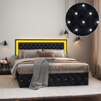Furnishings Home Polsterbett Doppelbett LED Stauraumbett (Hydraulisch anhebbarer Stauraum), Diamant-Kopfteil, Mit LED-Beleuchtung, Bettkasten, Samt, 160x200 cm