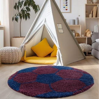 Carpettex Kinderteppich Fußball-Design, Rund, Höhe: 30 mm, Kinder Teppich Fußball-Form Kinderzimmer versch. farben und größen