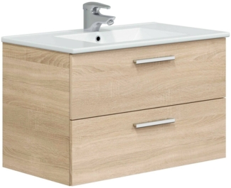 Dmora Badezimmermöbel Felix, Badezimmerschrank, Mehrzweckschrank, Hängeschrank mit Spiegel, 80x45 h50 cm, Eiche