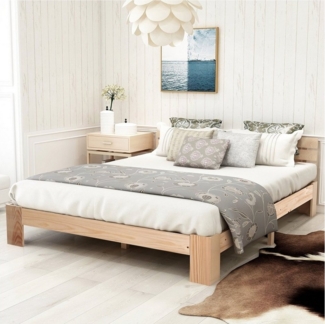 Flieks Holzbett, Doppelbett Ehebett Massivholzbett Bettgestell 140 x 200 cm