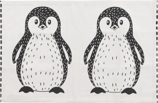 Kinderteppich Baumwolle weiß schwarz 60 x 90 cm Pinguin-Muster HAJDARABAD