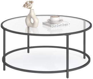 Vasagle Couchtisch, Beistelltisch rund, Glastisch mit Metallgestell, Hartglas, Nachttisch, Sofatisch, für Balkon, schwarz, Ø 84x45,5 cm