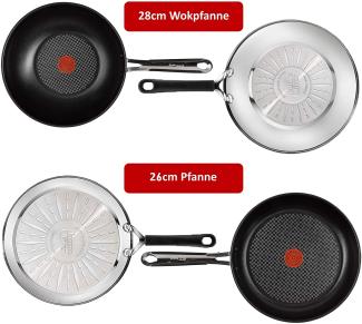 Tefal J90931 Jamie Oliver Pfannenset- Pfanne 26cm & Wokpfanne 28cm 4 tlg, Wok Bratpfanne