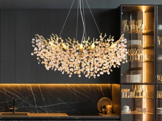 XL Kronleuchter QUEENA Gold 10-flammig Glas Kristall 2-farbig, Breite: 100cm