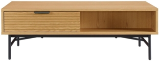 Couchtisch 120 x 60 cm MDF Eichenfurnier mit Schublade und Metallgestell Schwarz