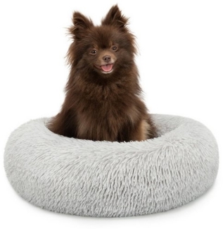 lionto Tierkissen Rundes Haustierbett in Donutform, Plüsch, hellgrau, mit Anti-Rutsch-Noppen, 40 cm Durchmesser