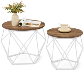 Vasagle Couchtisch rund 2er Set, abnehmbare Tischplatte, Holzspanplatte / Stahl honigbraun-wolkenweiß