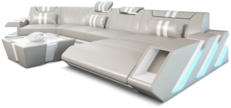 Sofa Dreams 'Apollonia C-Form' Ledersofa, 80 x 190 x 433 cm, Beige / Weiß, Ledermix, Rechts