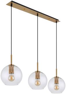 Hängeleuchte, 3-flammig, Glas, klar, messing, matt, H 120 cm