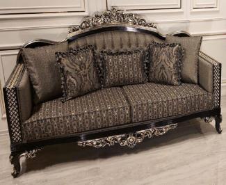 Casa Padrino Luxus Barock Sofa Grau / Schwarz / Gold - Prunkvolles Wohnzimmer Sofa mit elegantem Muster - Barock Möbel - Edel & Prunkvoll