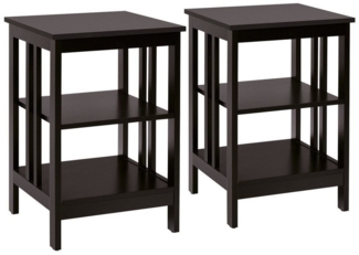 KOMFOTTEU Nachttisch Couchtisch (2-St), mit 3 Ablagen, aus Holz, mit Offenem Design