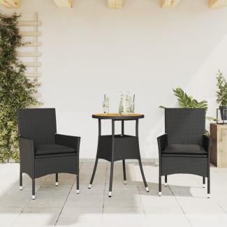 vidaXL 3-tlg. Garten-Essgruppe mit Kissen Schwarz Poly Rattan Akazie 3278729