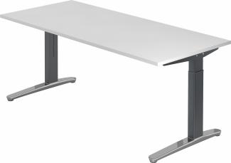 bümö® Design Schreibtisch XB-Serie höhenverstellbar, Tischplatte 200 x 100 cm in weiß, Gestell in graphit/alu poliert