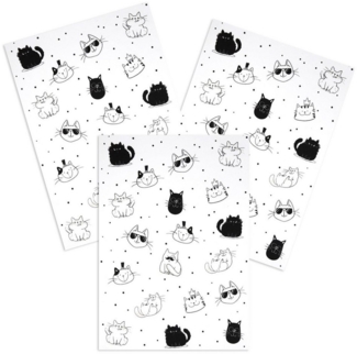 Kracht Geschirrtuch Cool Cat, (Set, 3-tlg, 3-teilig), 3er Pack Geschirrtücher (3 Stück), ca. 50 x 70 cm, Halbleinen bedruckt