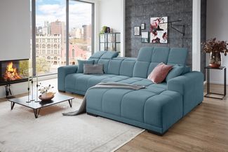 Wohnlandschaft >Puppet< Kopfteilverstellung, Sitzverstellung, azure - 301x113x195cm (BxHxT)