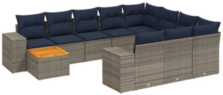 vidaXL 11-teiliges Gartensofa-Set mit Kissen, grau, Polyrattan 3225634