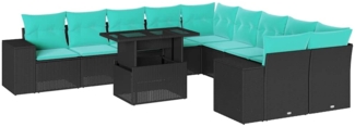 vidaXL 11-teiliges Gartensofa-Set mit Kissen, schwarzes Polyrattan 3269427